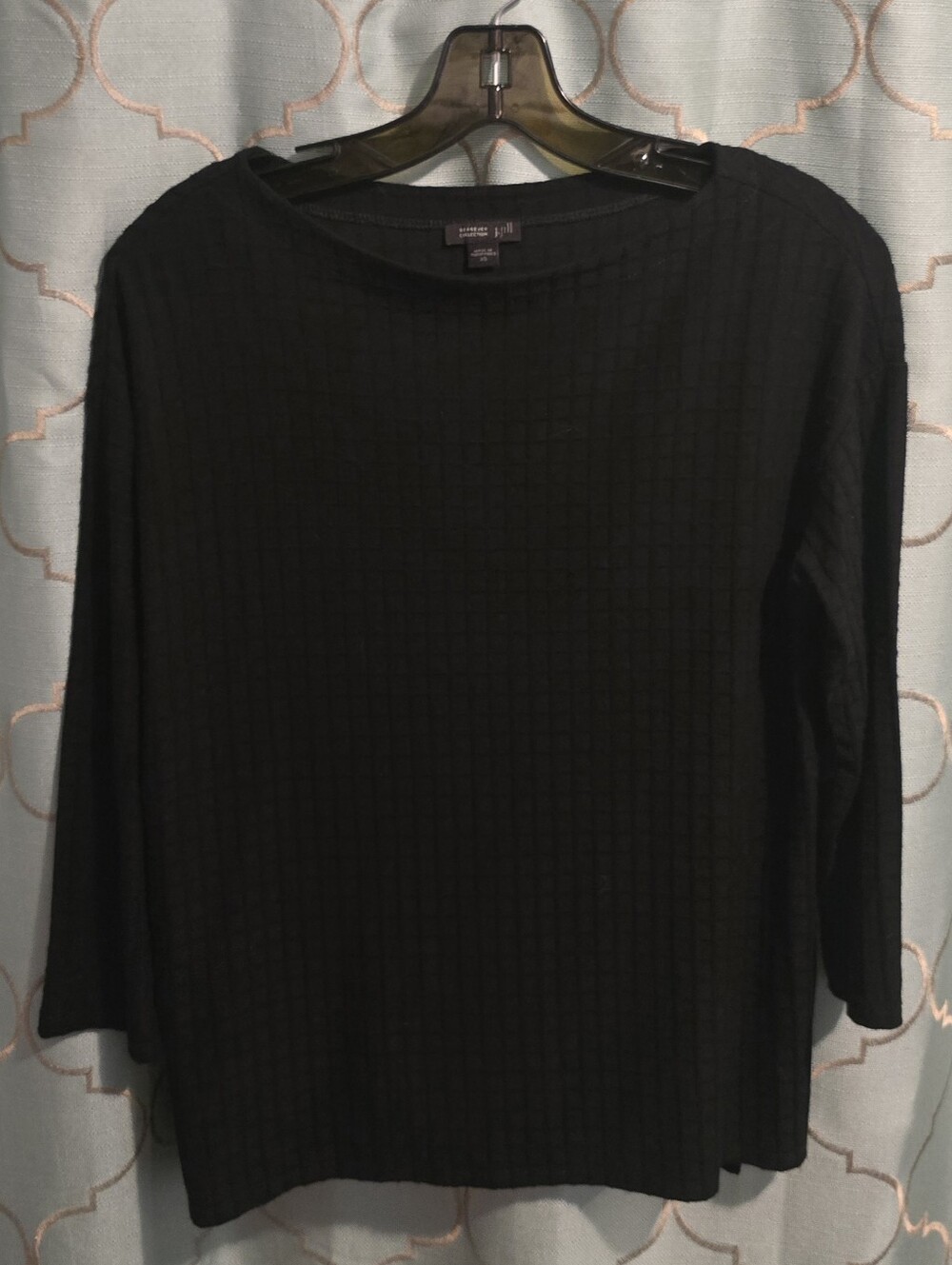 J. Jill Women's XS Black Waffle Terxtured Blouse Pull Over Top Long Sleeve